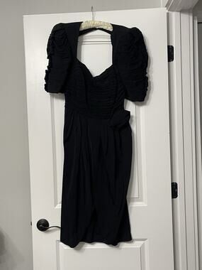Vintage BB Collections Black Cocktail Dress 10 Ruched Puffed Sleeve Whimsigoth